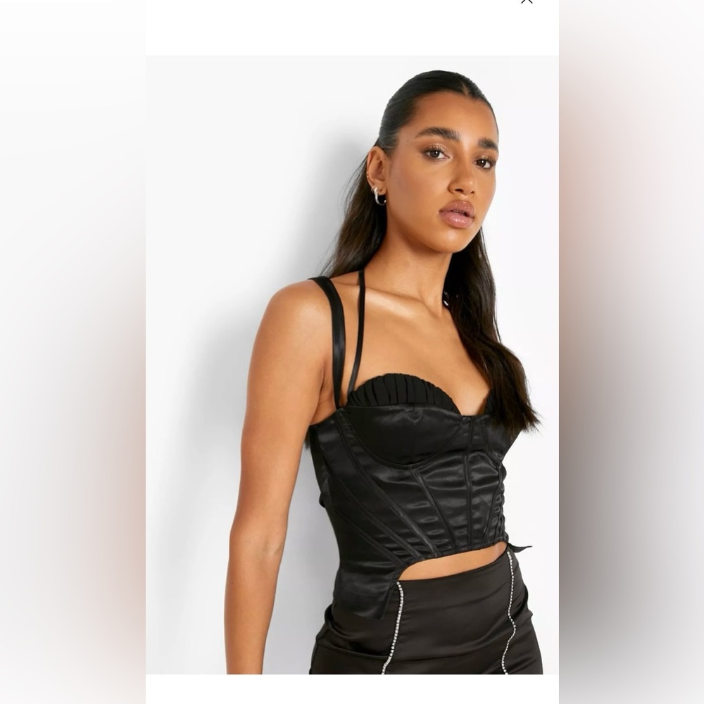 Boohoo Satin Boned Corset Top Black Size 2